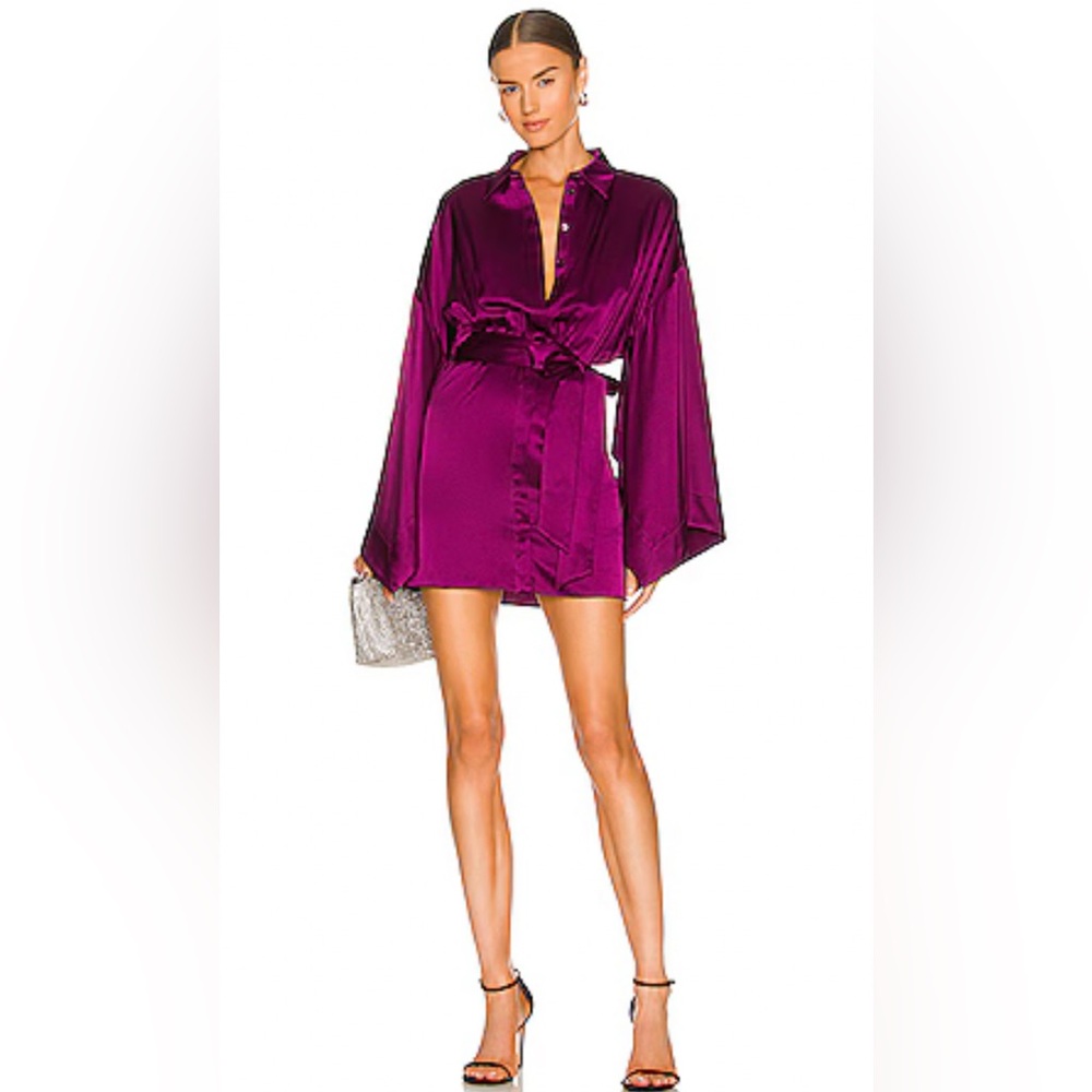 Retrofete NWT Scottie Dress Women's XL Purple Silk Satin Dolman Sleeve Cocktail